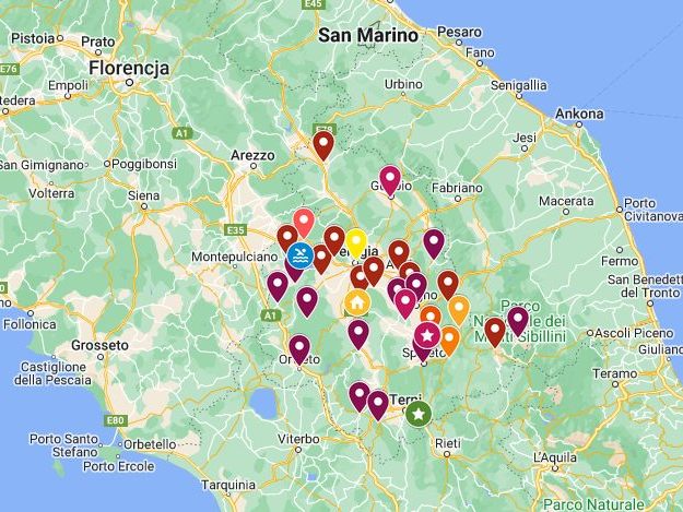 Umbria - mapa z miejscami wartymi zwiedzenia